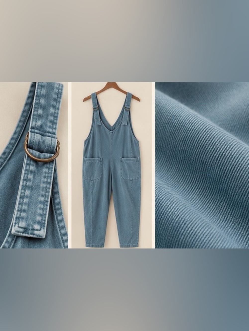 Zenana Denim Jumpsuit Overalls Women Relaxed Baggy NWOT - Picture 5 of 12